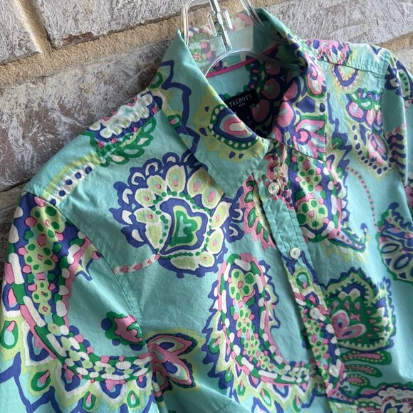 Talbots Long Sleeve Button Up Colorful Paisley Cotton Shirt Size XS Petite - Picture 5 of 9